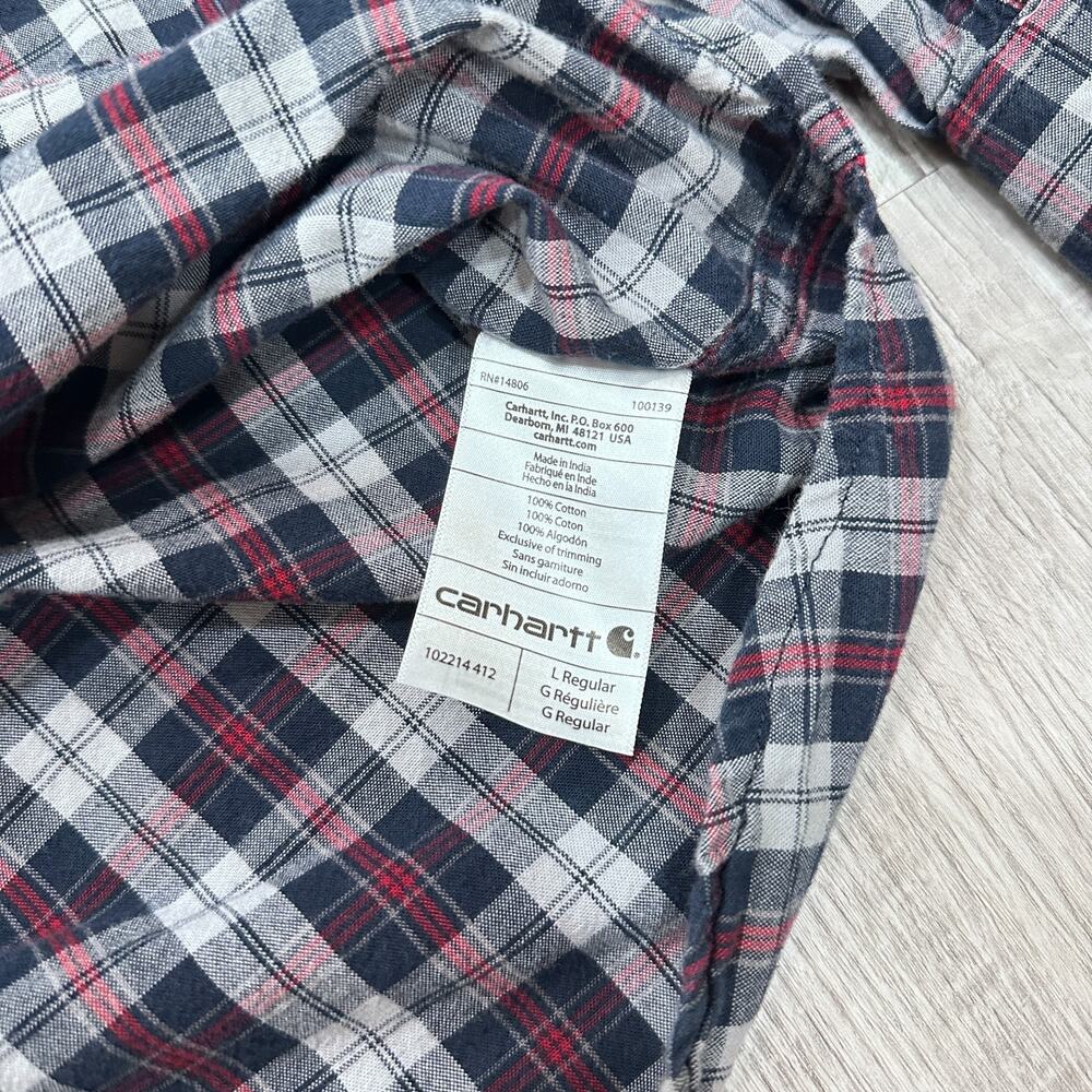 Carhartt Flannel Shirt Mens Large Red Plaid Button Down Long Sleeve Relaxed Fit - Picture 7 of 9